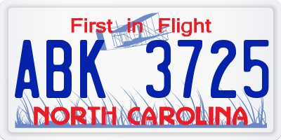 NC license plate ABK3725