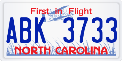 NC license plate ABK3733
