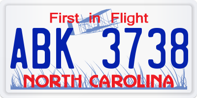 NC license plate ABK3738