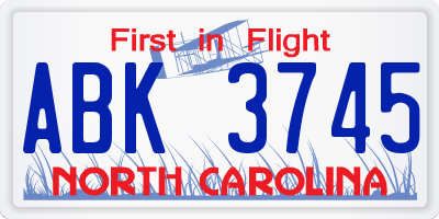 NC license plate ABK3745