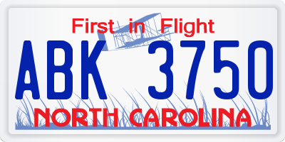 NC license plate ABK3750