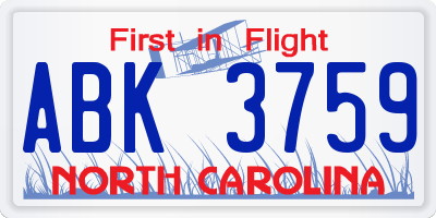 NC license plate ABK3759