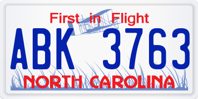 NC license plate ABK3763