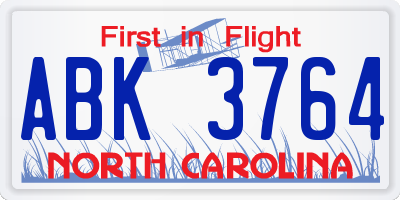 NC license plate ABK3764