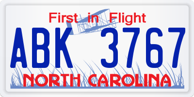 NC license plate ABK3767