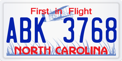 NC license plate ABK3768
