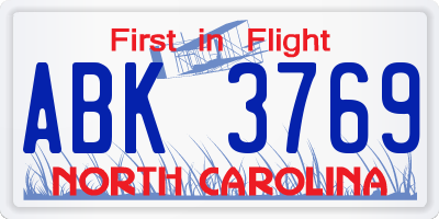 NC license plate ABK3769