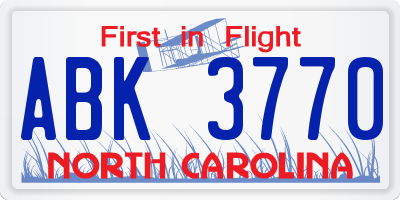 NC license plate ABK3770