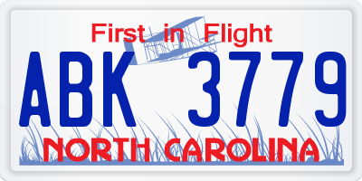 NC license plate ABK3779