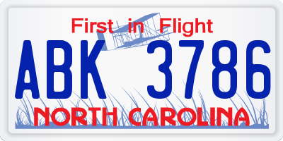 NC license plate ABK3786