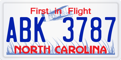 NC license plate ABK3787