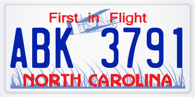 NC license plate ABK3791