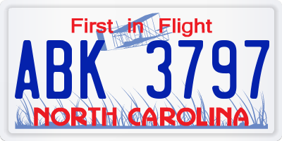 NC license plate ABK3797