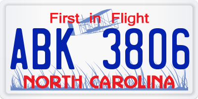 NC license plate ABK3806
