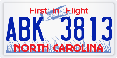 NC license plate ABK3813