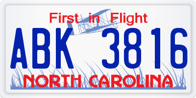 NC license plate ABK3816