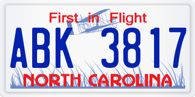 NC license plate ABK3817
