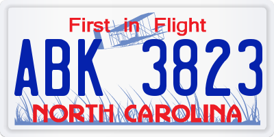 NC license plate ABK3823