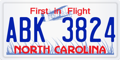 NC license plate ABK3824