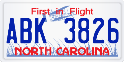 NC license plate ABK3826