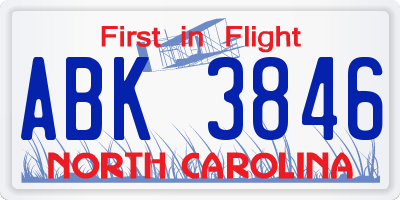 NC license plate ABK3846