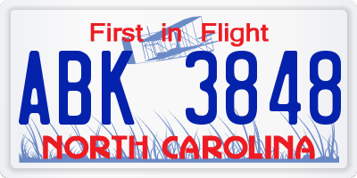 NC license plate ABK3848