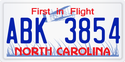 NC license plate ABK3854