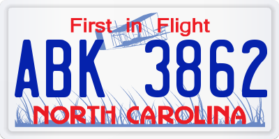 NC license plate ABK3862