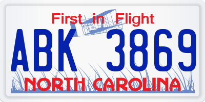 NC license plate ABK3869