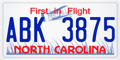 NC license plate ABK3875