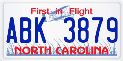 NC license plate ABK3879