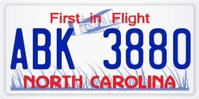 NC license plate ABK3880