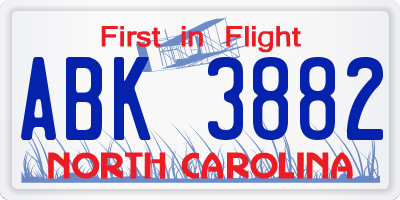 NC license plate ABK3882