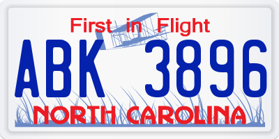 NC license plate ABK3896