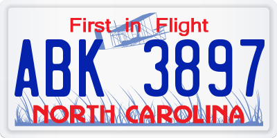 NC license plate ABK3897