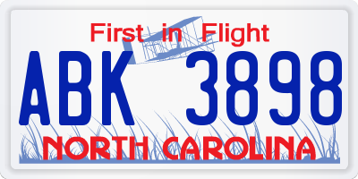 NC license plate ABK3898