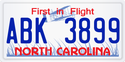 NC license plate ABK3899