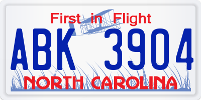 NC license plate ABK3904