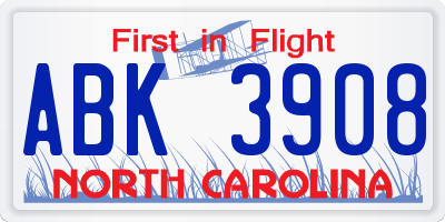 NC license plate ABK3908