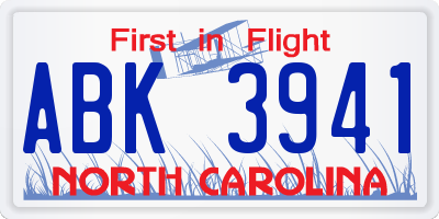 NC license plate ABK3941