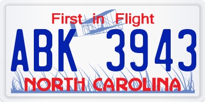 NC license plate ABK3943