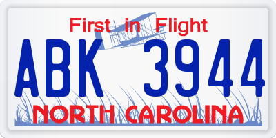 NC license plate ABK3944