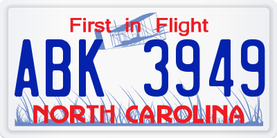 NC license plate ABK3949