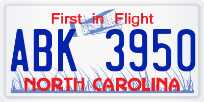 NC license plate ABK3950
