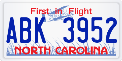 NC license plate ABK3952