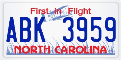 NC license plate ABK3959