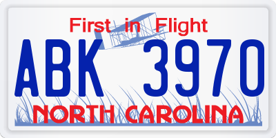 NC license plate ABK3970