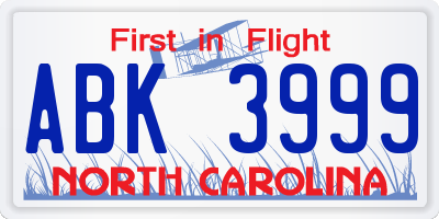 NC license plate ABK3999