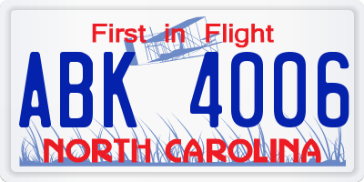 NC license plate ABK4006