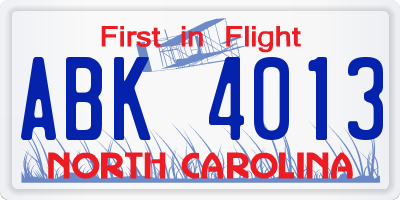 NC license plate ABK4013